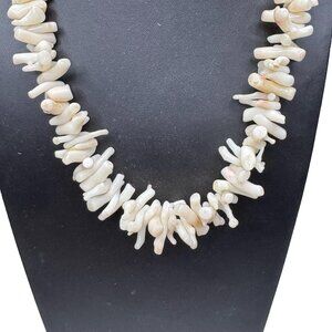 Vintage White Coral Beaded Necklace Gold Clasp 20" Chunky Beaded Beach Wear